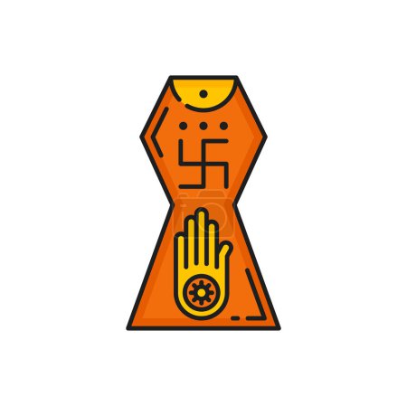 Illustration for Jain Prateek Chihna, Jainism religion icon. Official symbol of Jainism, the Jain Prateek Chihna. Vector swastika and Ahimsa hand, holy Hinduism sign - Royalty Free Image