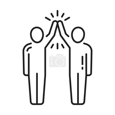 Illustration for Help and support, people give high five each other isolated outline icon. Vector brotherhood and friendship, congratulations and greetings - Royalty Free Image