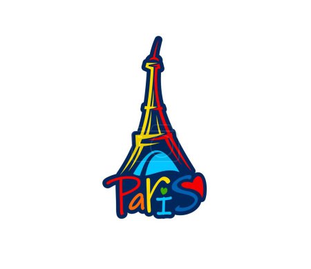 Illustration for Paris Eiffel tower romantic symbol. France tourism landmark, European journey architecture or French city Eiffel tower vector icon. Paris romantic travel building emblem or symbol - Royalty Free Image