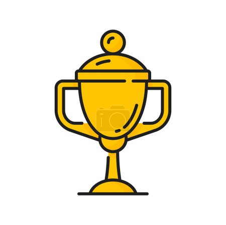 Illustration for Golden sport trophy cup isolated vector goblet or award in competition, golden prize line art icon. Vector triumph, pride honor symbol, cup with handles - Royalty Free Image