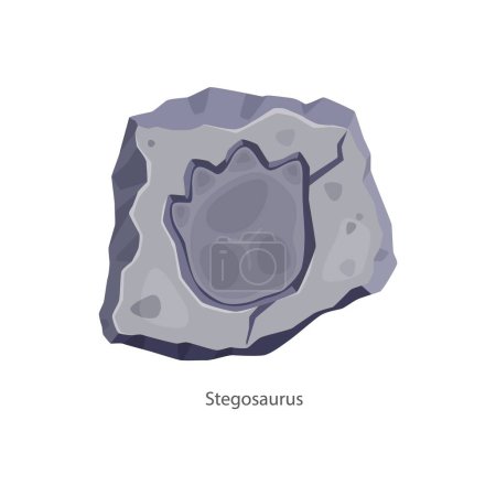 Illustration for Ancient stegosaurus dinosaur footprint, archaeology fossil. Isolated vector dino animal paw print in stone piece. Reptile foot trail impression. Cartoon jurassic era archaeology and paleontology finds - Royalty Free Image