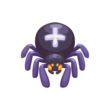 Illustration for Cartoon spider halloween emoji. Isolated vector arachnid with eight legs, known for silk production and venomous fangs for hunting. Eerie insect with cross on its back ready to spin some spooky fun - Royalty Free Image