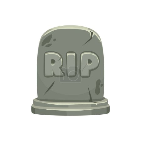 Illustration for Cartoon Halloween emoji, isolated vector weathered tombstone, with rip inscription, a symbol of remembrance and tribute, marking a final resting place. Monument on the grave, tomb stone with cracks - Royalty Free Image