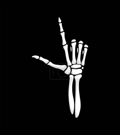 Illustration for Skeleton hand making pointing up gesture, with bony fingers arranged in a specific position. Isolated vector skeletal palm showing direction, conveying a message or expressing a particular intention - Royalty Free Image