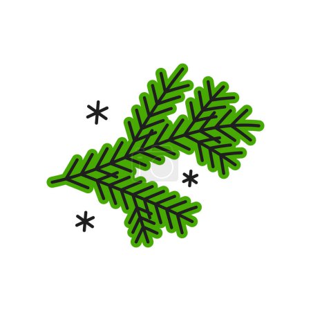 Ilustración de Abeto con copos de nieve icono de la línea de Navidad, gran abeto del bosque con agujas. Vector abeto de pino siempreverde, símbolo de vacaciones de invierno de año nuevo - Imagen libre de derechos