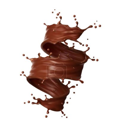 Téléchargez les illustrations : Chocolat réaliste boisson au lait tourbillon éclaboussure. Isolé réaliste 3d vecteur brun tornade, tourbillon ou tornade. Café et cacao tourbillonnent, coulent, éclaboussent de liquide avec des gouttelettes mouvement fluide dynamique - en licence libre de droit