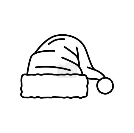 Téléchargez les illustrations : Chapeau du Père Noël Icône de ligne de Noël. Symbole de Noël de vacances, la saison du Nouvel An ou Noël célébration contour icône vectorielle ou mince signe de ligne avec le chapeau de costume du Père Noël, coiffures de fête d'hiver - en licence libre de droit