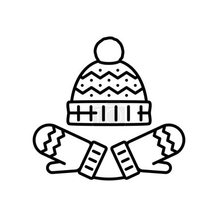Ilustración de Sombrero de punto y guantes icono de la línea de Navidad. Navidad símbolo de línea delgada festiva, celebración de Navidad o Año Nuevo icono de vectores esquema de vacaciones o pictograma con ropa de abrigo de invierno - Imagen libre de derechos