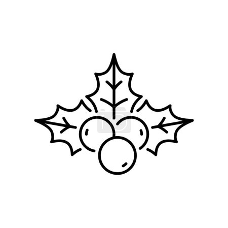 Illustration for Christmas holly leaf line icon. New Year holiday minimal sign, Christmas celebration or winter season festive thin line vector symbol or outline icon with holiday plant decoration - Royalty Free Image