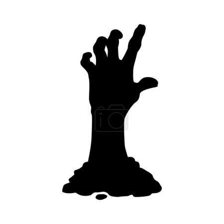 Ilustración de La silueta negra de la mano zombi, el brazo en descomposición vectorial aislado, con dedos dentados y una presencia inquietante que sobresale del suelo o la tumba, encarna el horror de los muertos vivientes y el espíritu de Halloween. - Imagen libre de derechos