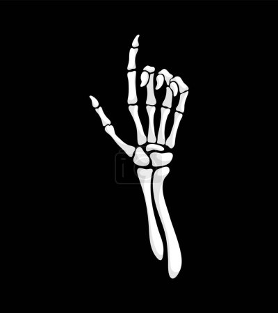Illustration for Skeleton hand making pointing up gesture. Isolated vector skeletal palm showing direction, conveying a message or expressing a particular intention with bony fingers arranged in a specific position - Royalty Free Image