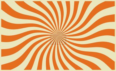 Ilustración de Diseño de fondo de rayos solares retro Circo, patrón de vectores de explosión vintage con líneas radiales blancas y naranjas. Antigua feria de la diversión, carnaval, circo o chapiteau telón de fondo con rayos ondulados de estrella o sol estallido - Imagen libre de derechos