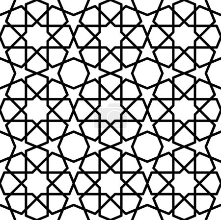 Illustration for Mashrabiya Arabesque Arabic pattern or seamless islamic background, vector Arab ornament. Mashrabiya pattern of Arabesque mosaic ornament grid with linear symmetric pattern of Islamic motif tile - Royalty Free Image