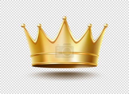 Illustration for Realistic golden king or queen crown of gold, vector isolated 3D. Prince or princess crown for royal luxury imperial emblem or award, Medieval monarch or emperor golden crown of royalty treasure - Royalty Free Image