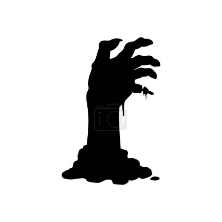 Illustration for Zombie hand black silhouette. Isolated vector Halloween eerie, decaying palm with jagged fingers and sticking bone. Horror icon of spooky and intimidating arm emerging from the grave or ground - Royalty Free Image