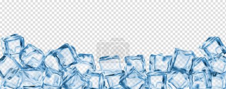 Illustration for Ice cubes background, realistic crystal ice blocks frame. Isolated 3d vector border with blue transparent frozen crystal-clear water pieces. Template for cold beverages and summer drinks backdrop - Royalty Free Image