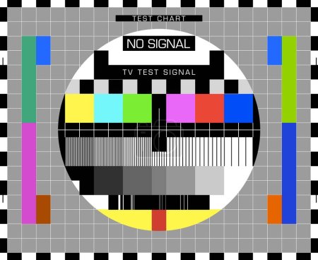 Illustration for TV signal test screen table or television broadcast color grid pattern, vector background. Retro old TV or video monitor test screen, display with static image transmission and television quality card - Royalty Free Image