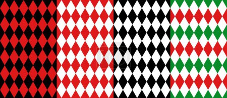 Illustration for Circus harlequin patterns. Rhombus lozenge pattern of carnival or chapiteau vector background. Color diamond geometric shapes seamless ornaments set, circus clown, joker or harlequin backdrops - Royalty Free Image