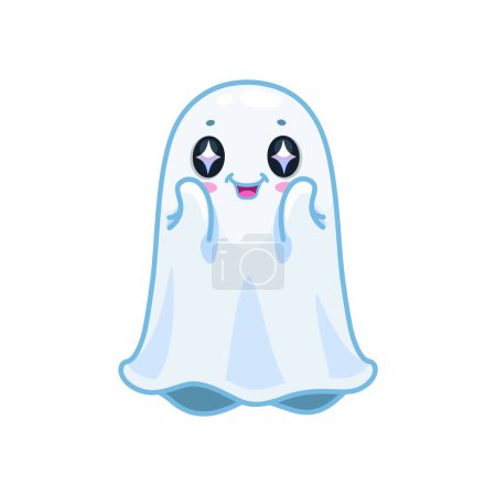 Illustration for Halloween kawaii ghost character, isolated cartoon vector charming spook with adorably big, sparkling eyes that radiate innocence and wonder, casting a heartwarming glow amidst its spectral form - Royalty Free Image