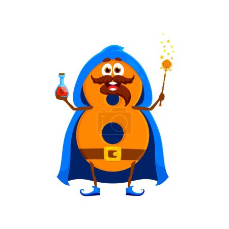 Illustration for Cartoon Halloween number 8 or digit character in holiday costume, vector wizard mage. Number eight in Halloween costume of witch sorcerer with magic wand and potion for kids algebra or arithmetics - Royalty Free Image