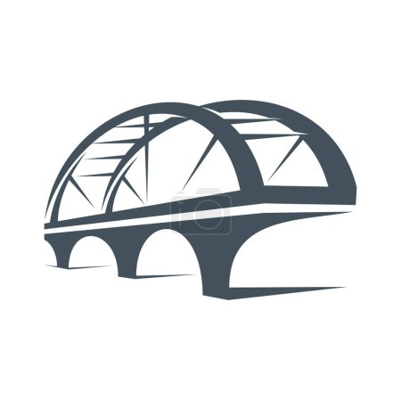 Illustration for Bridge icon, vector viaduct construction of urban architecture building or transport infrastructure element. Arch bridge over river, road or railway isolated silhouette with stone column arches - Royalty Free Image
