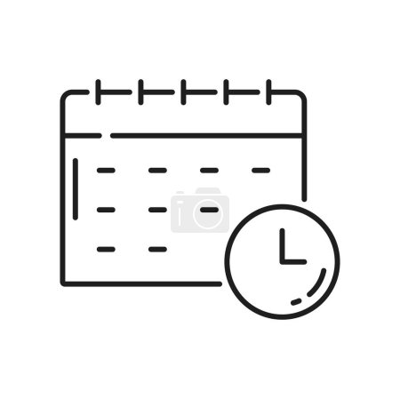 Téléchargez les illustrations : Attribution du calendrier et icône de contour d'horloge. Horaire vectoriel, rendez-vous, concept de planification mince signe de ligne. Horaire, organisateur de page - en licence libre de droit