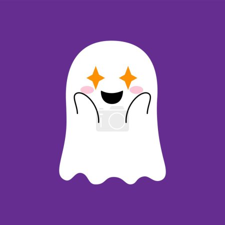 Illustration for Halloween cartoon kawaii ghost with happy smiling face, vector funny boo character. Halloween holiday horror night and trick or treat party cheerful cute baby ghost or kawaii poltergeist emoticon - Royalty Free Image