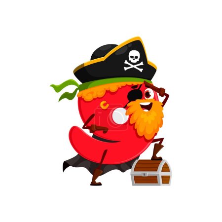 Ilustración de Dibujos animados de Halloween número 9 en traje de pirata para vacaciones, personaje vectorial. Número dos en el disfraz de Halloween de bucanero filibustero con cofre del tesoro y sombrero de capitán con ojo - Imagen libre de derechos