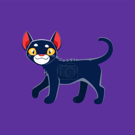 Illustration for Halloween black cat, horror night holiday cartoon monster for trick or treat party, vector symbol. Halloween holiday witch cat for scary and spooky night celebration greeting card - Royalty Free Image