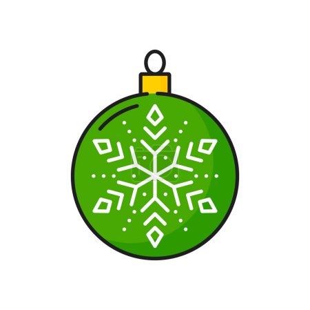 Ilustración de Bola de Navidad verde con icono de color copo de nieve. Vector Navidad bauble decoración de vacaciones de invierno, esfera de forma redonda, bola retro - Imagen libre de derechos
