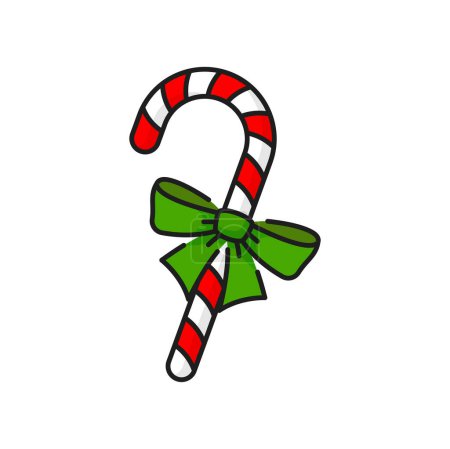 Ilustración de Bastones de caramelo rayado menta aislado icono de la línea de dulces de Navidad. Vector bastón de caña de azúcar, lolly azúcar con rayas. Confección de vacaciones de invierno - Imagen libre de derechos