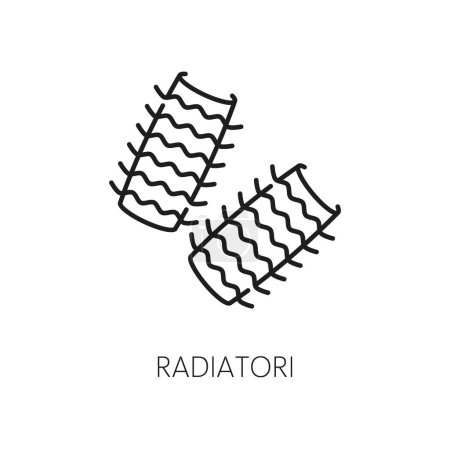 Ilustración de Radiatori pequeño, en cuclillas formas de pasta icono contorno. Vector comida de cocina italiana, ingrediente de rotelle o fusilli, cazuelas, pasta china fastfood línea delgada - Imagen libre de derechos