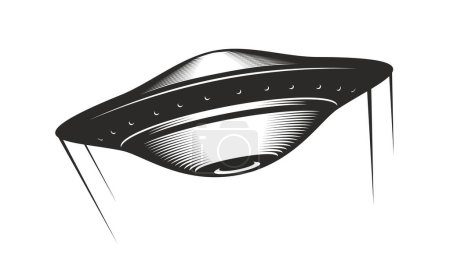 Ilustración de UFO platillo volador con rastros icono, espacio vectorial, vida extraterrestre. Nave espacial extraterrestre retro o galaxia de fantasía nave estelar de invasores marcianos. Nave espacial OVNI futurista y objeto volador no identificado - Imagen libre de derechos