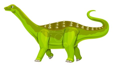 Illustration for Magyarosaurus dinosaur cartoon character. Prehistoric lizard, Jurassic era dinosaur or paleontology Magyarosaurus reptile comical vector personage. Extinct animal cheerful mascot or cute character - Royalty Free Image