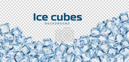 Illustration for Realistic ice cubes background, crystal ice blocks. Frosty cocktail cool crystal 3d cover, icecube translucent block or frozen water frosty cubes realistic vector background or banner - Royalty Free Image