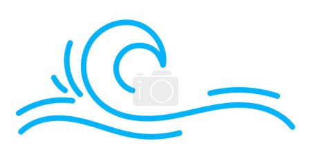 Illustration for Wave line icon, sea and ocean ripple water. Vector outline beach surf, river or lake wavy stream flow with splashes and drops. Blue sea storm wave, ocean tide surf, water swirl color thin line symbol - Royalty Free Image