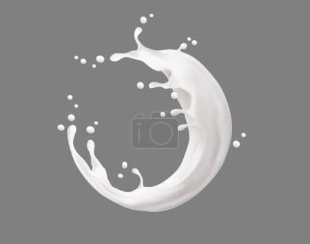 Illustration for Circle milk cream or yogurt white liquid splash. Realistic swirl splash. Isolated 3d vector mesmerizing burst of white liquid creating captivating patterns in mid-air, round milky frame with splatters - Royalty Free Image