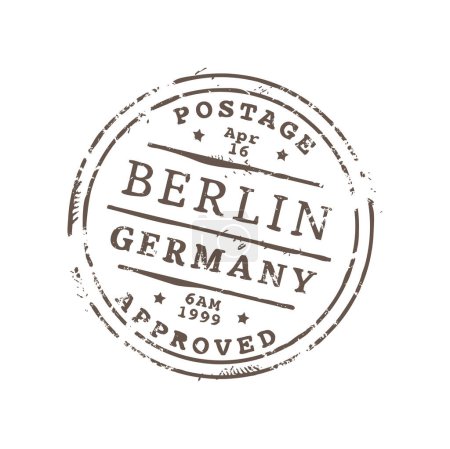 Illustration for Berlin Germany approved postage, postal stamp sign. Vector post office round seal, mail delivery emblem retro ink stamp. International mail control sign - Royalty Free Image