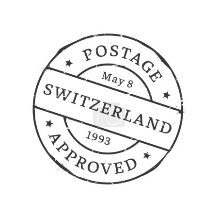 Illustration for Switzerland postage and postal stamp. European country mail delivery service seal, post departure country or region circle vector imprint, letter envelope or postcard Switzerland vintage ink stamp - Royalty Free Image