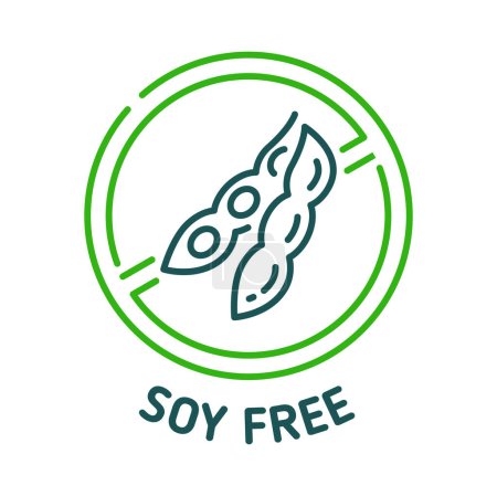 Illustration for Soy free icon and sign, isolated vector symbol of crossed-out soybean promoting soy-free diets or allergy-friendly products does not contain soy, for individuals who are allergic or intolerant to soy - Royalty Free Image
