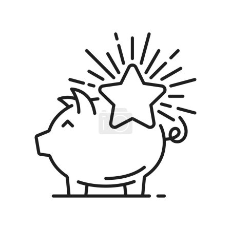 Illustration for Pig bank with bonus star isolated thin line icon. Vector save money concept, piggy animal moneybox. Financial economy and deposit, bonus revenue - Royalty Free Image