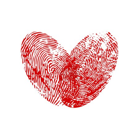 Illustration for Fingerprint heart, love red ink symbol or pattern. Wedding card thumb grungy print, Valentine holiday fingermark pattern, 8 March ink fingerprint heart vector texture. Romantic love thumbprint symbol - Royalty Free Image
