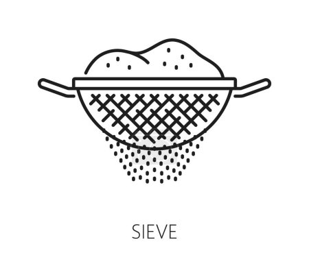 Illustration for Sieve or colander kitchen tools, utensil. Home bakery and pastry icon, cooking symbol pictogram sifting flour, cereals or powdered sugar - Royalty Free Image
