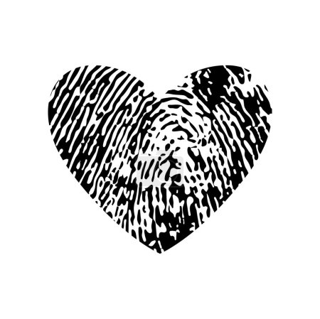 Ilustración de Tinta huella dactilar corazón amor, símbolo de limaduras románticas. Impresión del pulgar del amor, textura romántica de la huella dactilar de la pareja o sello del vector de la huella dactilar de San Valentín. Celebración aniversario marca dactilar negro - Imagen libre de derechos