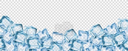 Illustration for Realistic ice cubes background, crystal ice blocks frame. Isolated 3d vector border of blue transparent frozen water pieces. Glass or icy solid pieces, template for drink ads with clean square blocks - Royalty Free Image