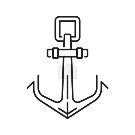 Ilustración de Buque de la marina, ancla de navío icono de línea delgada. Equipo pesado del barco naval pictograma de línea delgada, barco club náutico o yate gancho de hierro, ancla de metal del barco de vela, icono de vector de viaje náutico o signo - Imagen libre de derechos