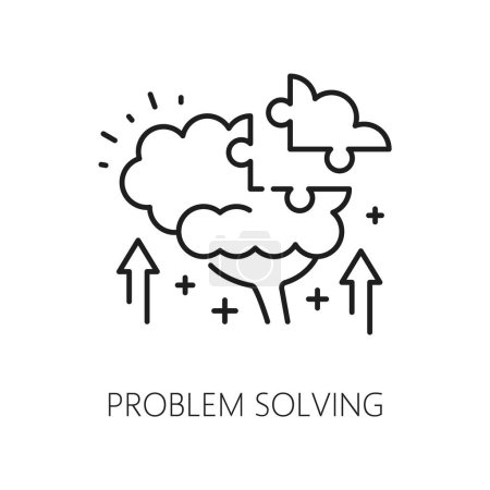 Illustration for Problem solving, psychological disorder problem and mental health icon, vector outline. Psychology and human mind or emotional state line symbol of psychological and mental problems solving puzzle - Royalty Free Image
