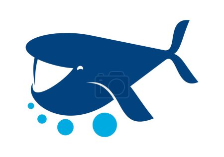Téléchargez les illustrations : Baleine bleue icône de dessin animé, mer, océan animal marin, emblème vectoriel pour la compagnie. Club de sport aquatique, aquapark ou signe de piscine de baleine bleue et bulles d'eau, symbole de pêche ou de plaisance et de plongée - en licence libre de droit
