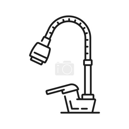 Illustration for Tap kitchen and bathroom pull down faucet outline icon. Home bath modern tap, toilet spigot valve or bathroom watertap thin line vector pictogram. Kitchen sink faucet line sign or icon - Royalty Free Image