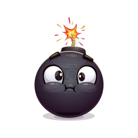 Illustration for Cartoon bomb character. Explosive, weapon personage. Isolated vector funny tnt sphere with big eyes, puffed cheeks and burning fuse, ready to explode with excitement or mischief - Royalty Free Image